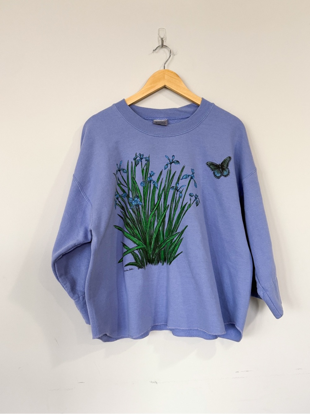 Vintage 90s Streetwear L Faded Flower Butterfly Crewneck Sweatshirt Wide Sleeve
